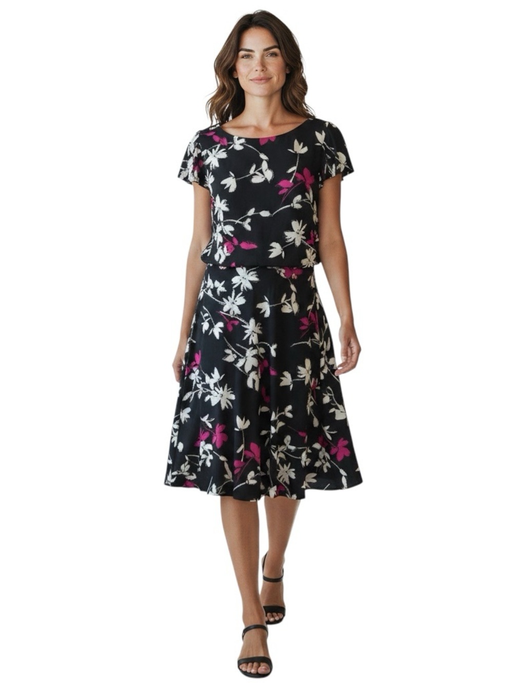 London Times Floral Dress Black and Pink - Size 4